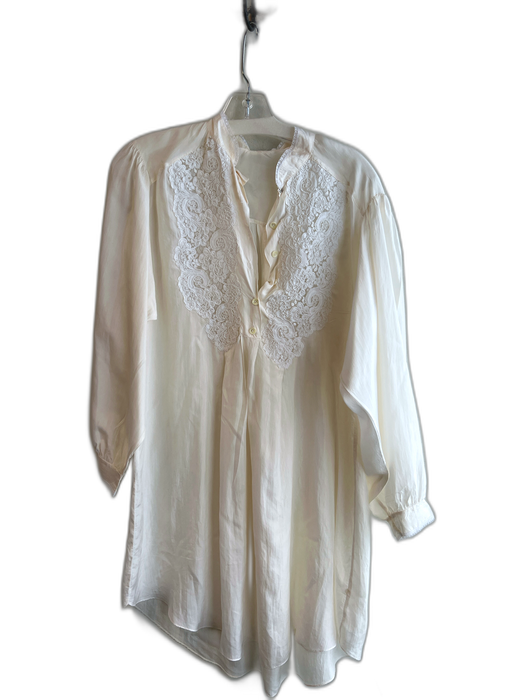 Linda Accessories Ivory Cotton Long Sleeve Half Button Knee Length Loungewear Ivory