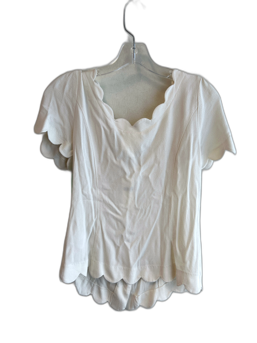 Maeve Size 4 White Rayon Wide Neck Scalloped Details Front Button Top White / 4
