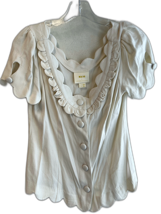 Maeve Size 4 White Rayon Wide Neck Scalloped Details Front Button Top White / 4