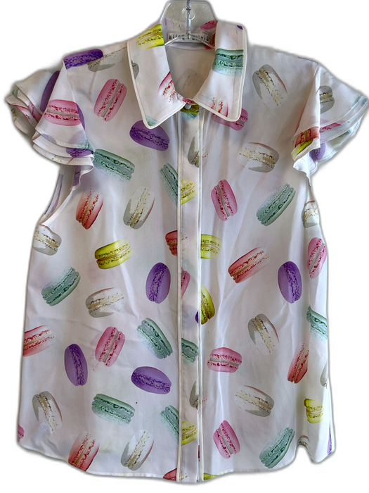 Alice & Olivia Size XS White & Multi Silk Button Down Ruffle Sleeveless Top White & Multi / XS