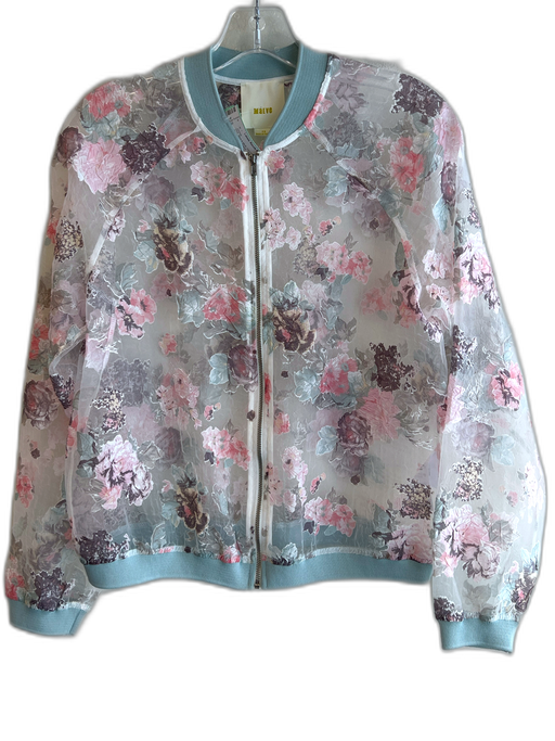 Maeve Size XS Pink, Blue & Multi Viscose Front Zip Floral Long Sleeve Jacket Pink, Blue & Multi / XS
