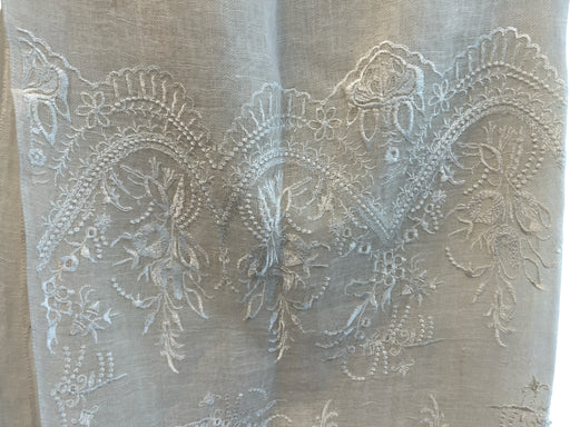 No Brand Off White Linen & Modal Embroidered Short Fringe Wrap scarf Off White / Large