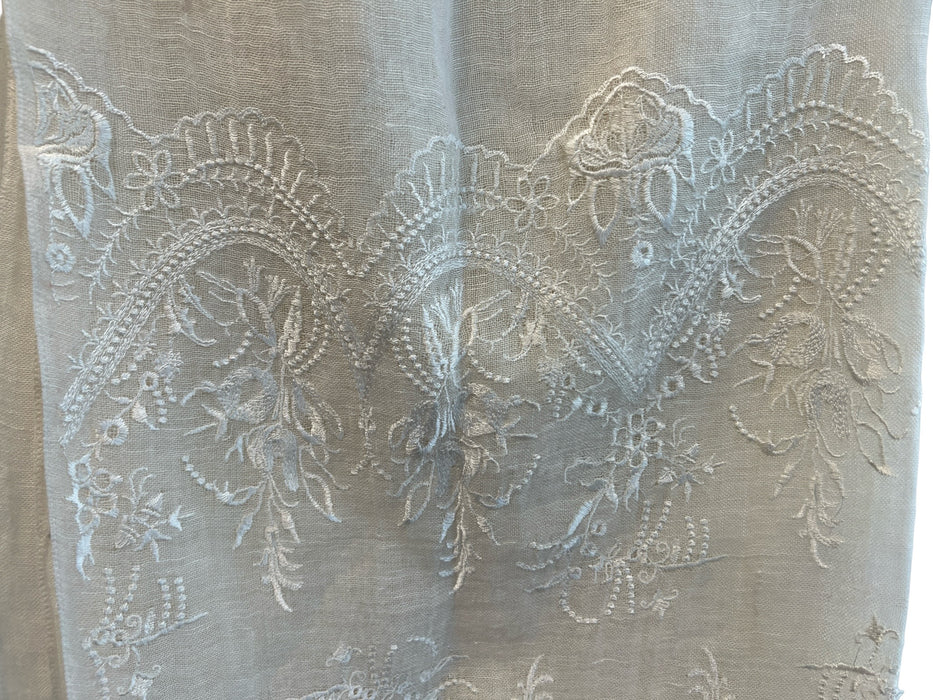 No Brand Off White Linen & Modal Embroidered Short Fringe Wrap scarf Off White / Large