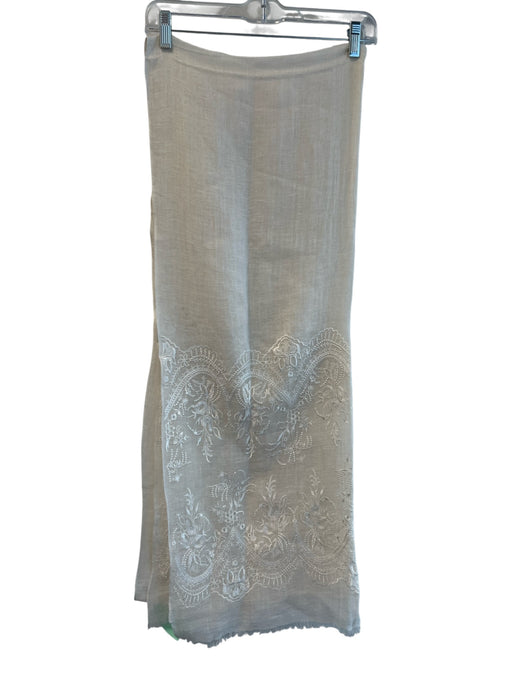 No Brand Off White Linen & Modal Embroidered Short Fringe Wrap scarf Off White / Large