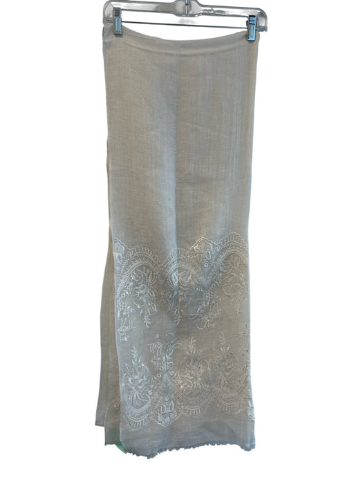 No Brand Off White Linen & Modal Embroidered Short Fringe Wrap scarf Off White / Large