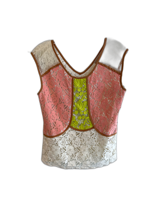 Champagne & Strawb Size XS Ivory, rose & lime Cotton Blend Scoop Neck Top Ivory, rose & lime / XS
