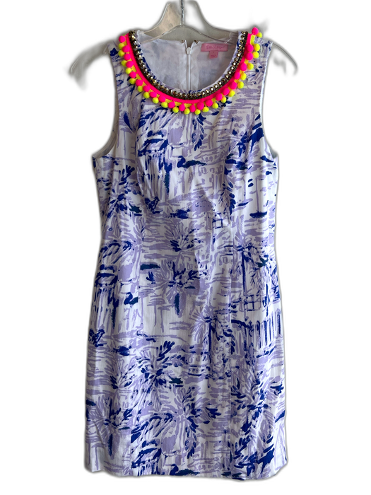 Lilly Pulitzer Size 2 Purple & Blue Cotton Abstract Print Round Neck Dress Purple & Blue / 2