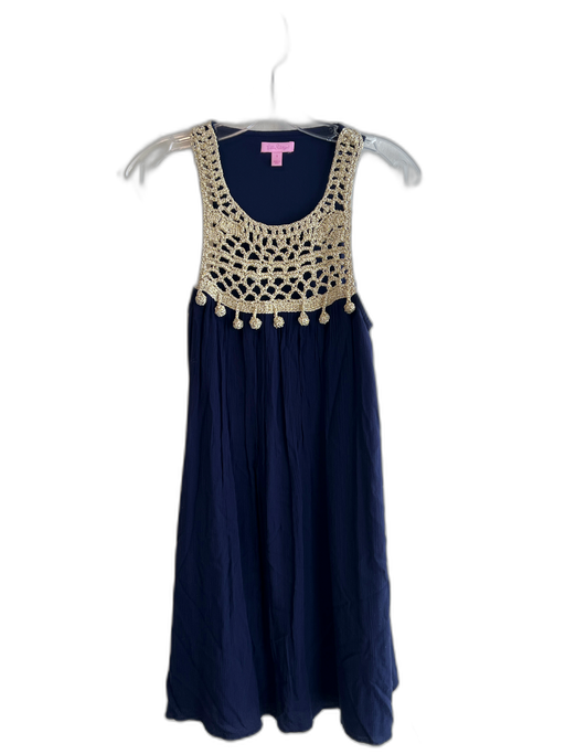 Lilly Pulitzer Size Small navy & gold Cotton Lined Round Neck Back Zip Dress navy & gold / Small
