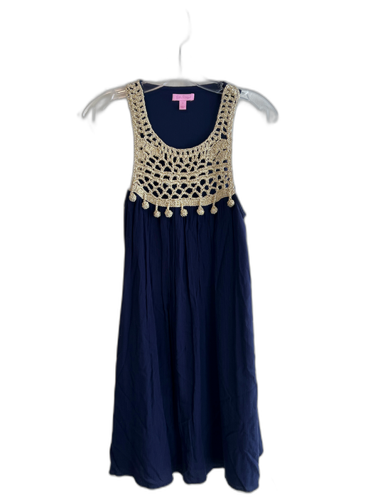 Lilly Pulitzer Size Small navy & gold Cotton Lined Round Neck Back Zip Dress navy & gold / Small