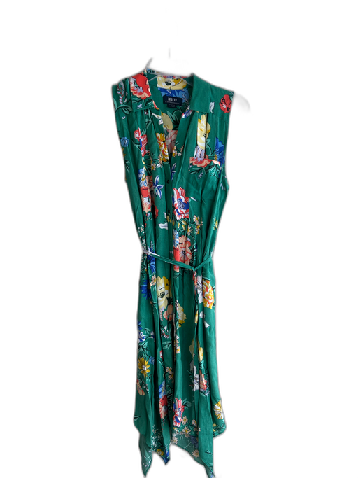 Maeve Size 2 Green & Multi Viscose Floral Sleeveless Belt Button Down Dress Green & Multi / 2