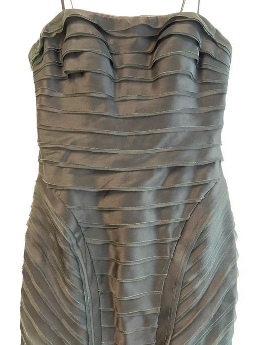 Theia Size 4 Black Strapless Tiered Back Zip Ruffles Gown Black / 4