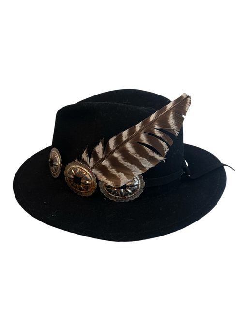 Giovannio New York Black Feather Silver Hardware Fedora Hat Black / One Size