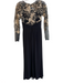 David Meister Size 2 Black & Gold Long Sleeve gold embroidery Mesh Accent Gown Black & Gold / 2