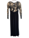 David Meister Size 2 Black & Gold Long Sleeve gold embroidery Mesh Accent Gown Black & Gold / 2