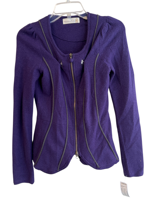 Charlie & Robin Size Small Purple Wool Front Zip seam detail Round Neck Jacket Purple / Small