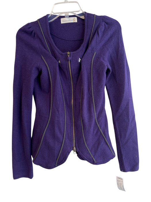 Charlie & Robin Size Small Purple Wool Front Zip seam detail Round Neck Jacket Purple / Small