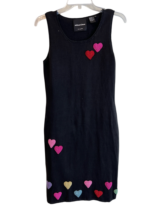 Michael Simon Size Small Black Cotton Blend Sleeveless Round Neck Hearts Dress Black / Small