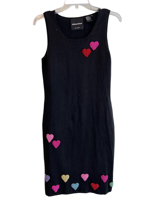 Michael Simon Size Small Black Cotton Blend Sleeveless Round Neck Hearts Dress Black / Small