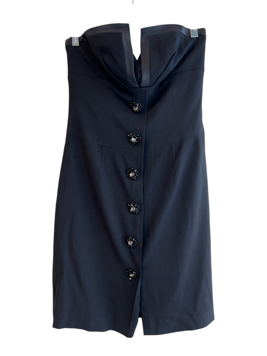 Kay Unger Size 6 Black Acetate Blend Strapless Back Zip Flower Buttons Dress Black / 6