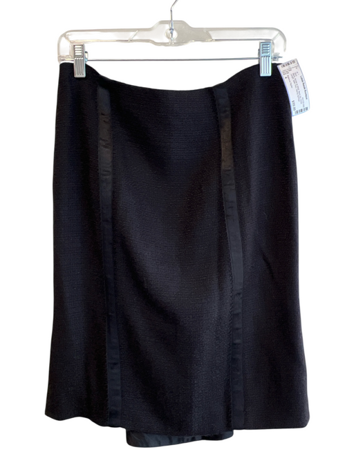 Rebecca Taylor Size 4 Black Acrylic & Wool Back Zip Knee Length Satin Trim Skirt Black / 4
