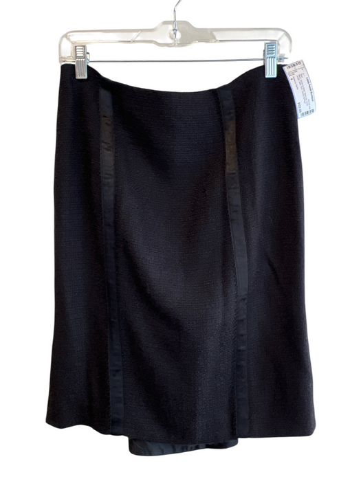 Rebecca Taylor Size 4 Black Acrylic & Wool Back Zip Knee Length Satin Trim Skirt Black / 4