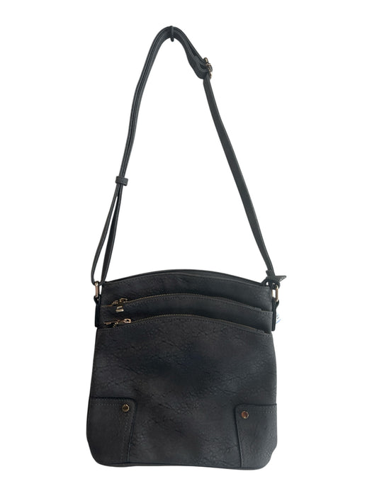 No Brand Elephant Grey Leather Gold hardware Zip Pockets Cross Body Bag Elephant Grey