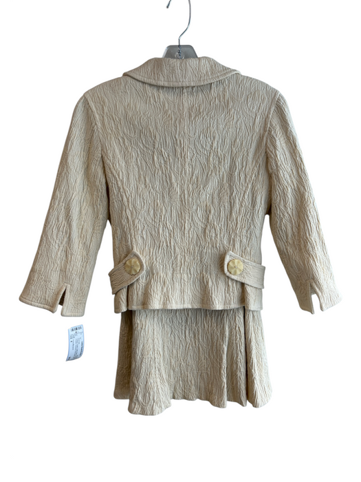 Yoana Baraschi Size 4 Cream Cotton Blend 3/4 Sleeve 2 button Textured Skirt Set Cream / 4