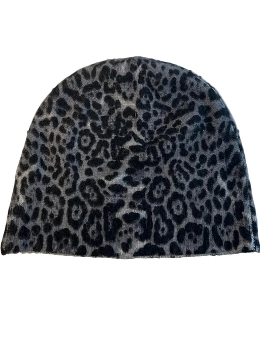 Neiman Marcus Gray & Black Wool & Cashmere Animal Print Beanie Hat Gray & Black / One Size