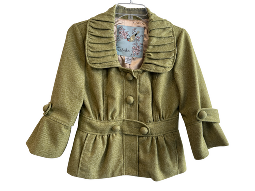 Tabitha Size 4 Green Polyester Lined Ruched Collar Front Button Jacket Green / 4