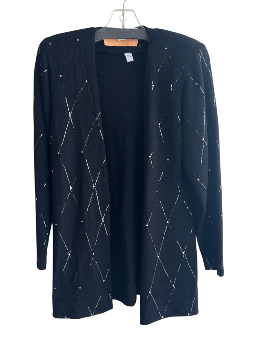 St John for Neiman Marcus Size 4 Black Knit Shiny detail Open Front Cardigan Black / 4