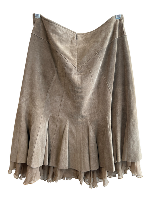 June Size 2 Light Tan Suede Lined Back Zip Seam Detail Ruffle Tiers Skirt Light Tan / 2