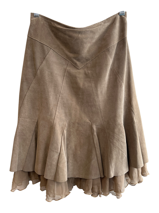 June Size 2 Light Tan Suede Lined Back Zip Seam Detail Ruffle Tiers Skirt Light Tan / 2