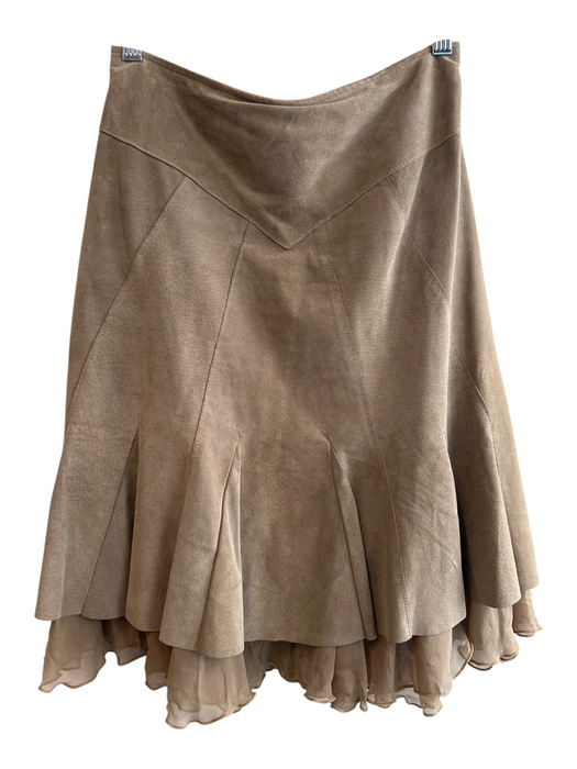 June Size 2 Light Tan Suede Lined Back Zip Seam Detail Ruffle Tiers Skirt Light Tan / 2