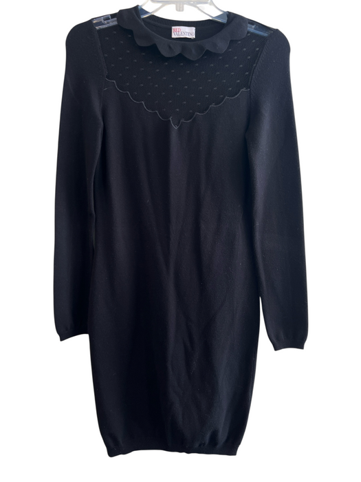 Red Valentino Size Small Black Viscose Blend Round Neck Long Sleeve Dress Black / Small