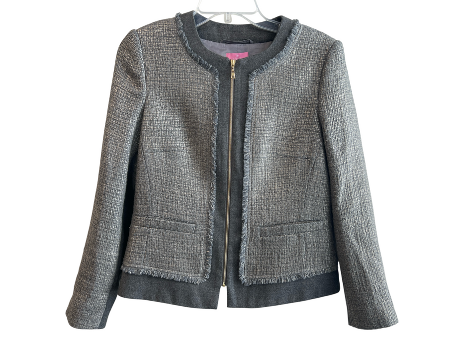Basler Size 36 Gray Viscose Blend No Collar Front Zip fringe accent Jacket Gray / 36