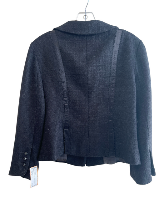 Rebecca Taylor Size 4 Black Acrylic Blend Front Button Satin Trim Jacket Black / 4