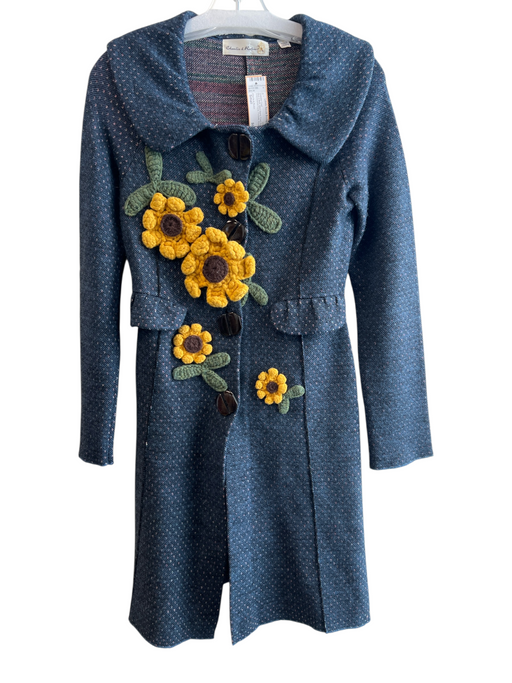 Charlie & Robin Size Small Blue & Multi Wool Blend Front Button Sweater Coat Blue & Multi / Small