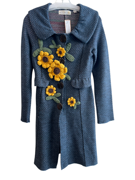 Charlie & Robin Size Small Blue & Multi Wool Blend Front Button Sweater Coat Blue & Multi / Small