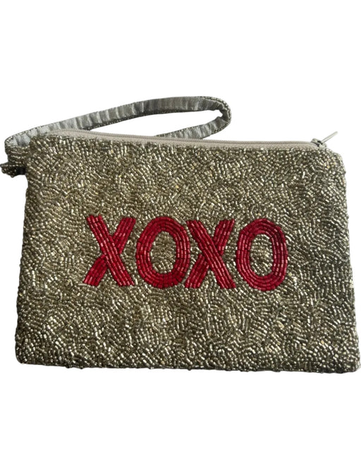 Tiana Silver & Red Beaded Wristlet Zip Close Bag Silver & Red / Mini