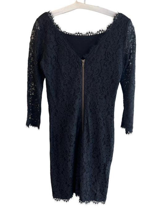 Diane Von Furstenberg Size 6 Black Rayon Blend Round Neck 3/4 Sleeve Dress Black / 6