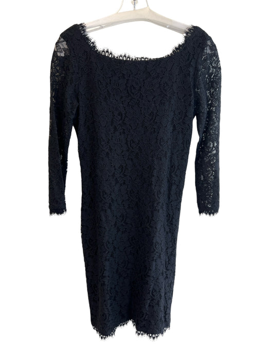 Diane Von Furstenberg Size 6 Black Rayon Blend Round Neck 3/4 Sleeve Dress Black / 6