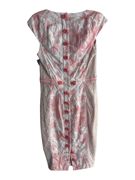 Beguile Byron Lars Size 2 White & Peach Cotton Back Zip Sleeveless Dress White & Peach / 2