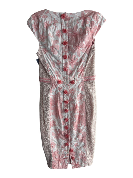 Beguile Byron Lars Size 2 White & Peach Cotton Back Zip Sleeveless Dress White & Peach / 2