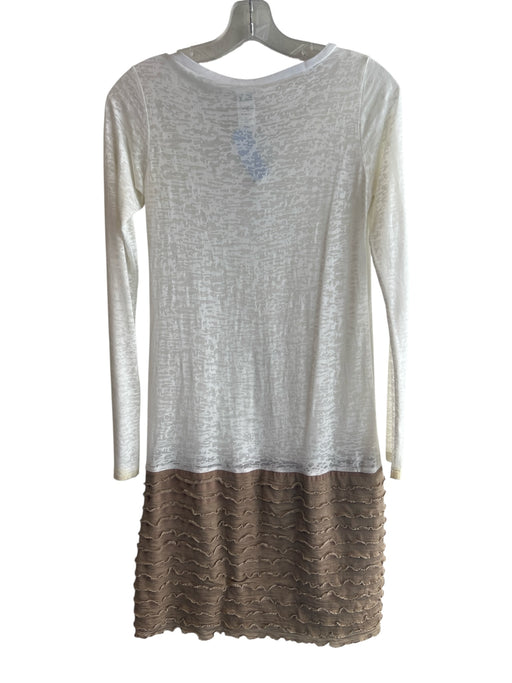 LPL Size Medium white & tan Cotton & Polyester Long Sleeve Wide Neck Dress white & tan / Medium