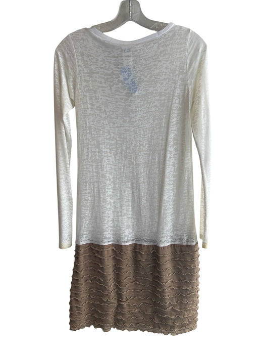 LPL Size Medium white & tan Cotton & Polyester Long Sleeve Wide Neck Dress white & tan / Medium