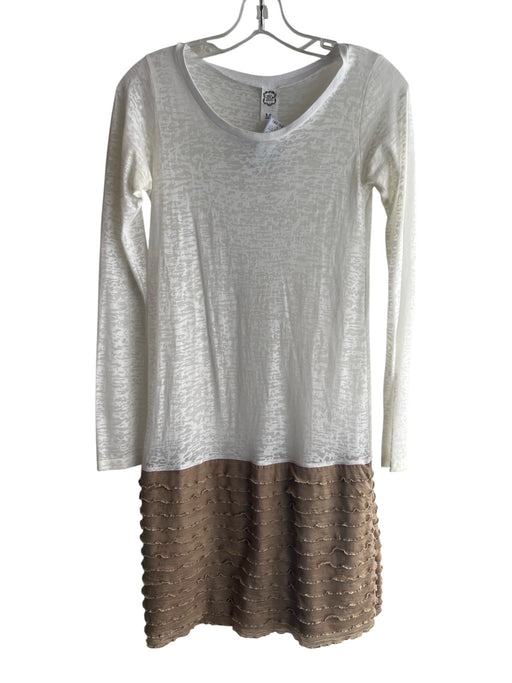 LPL Size Medium white & tan Cotton & Polyester Long Sleeve Wide Neck Dress white & tan / Medium