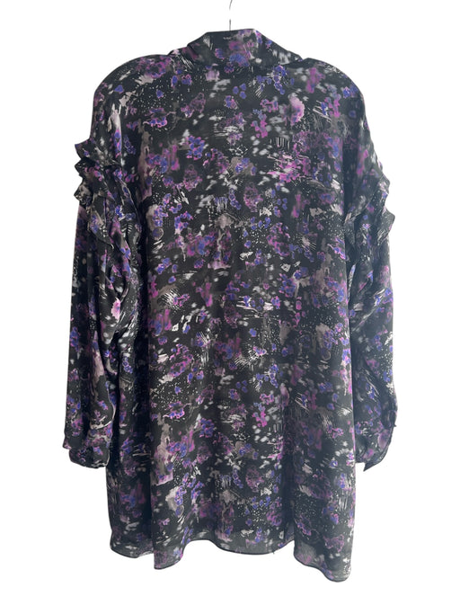 IRO Size 36 Black & Purple Silk Abstract Floral Long Sleeve Tie At Neck Top Black & Purple / 36
