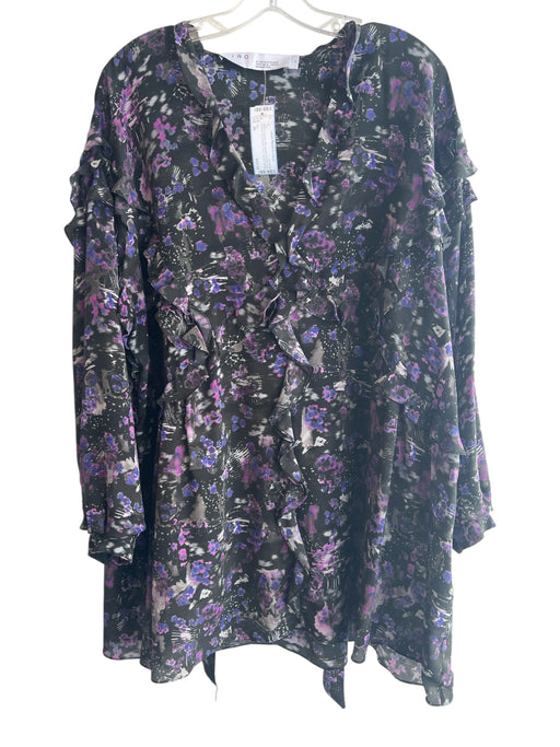 IRO Size 36 Black & Purple Silk Abstract Floral Long Sleeve Tie At Neck Top Black & Purple / 36