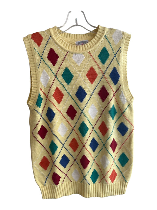 H. Stockton Size Small Yellow & Multi Cotton Argyle Round Neck Sleeveless Top Yellow & Multi / Small