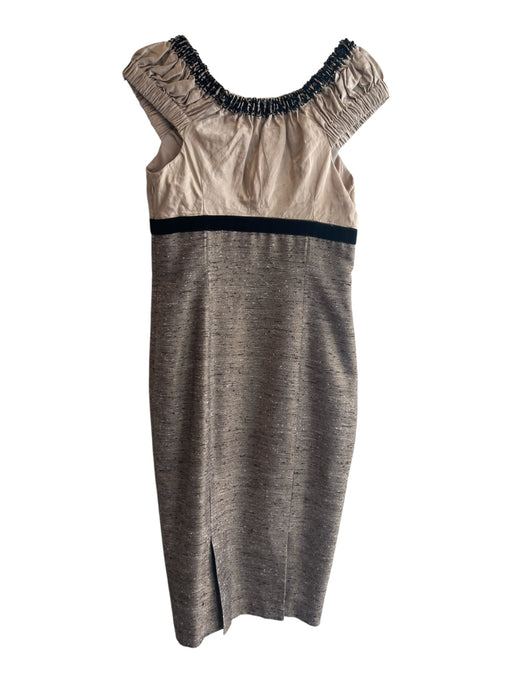 Tracy Reese Size 2 Tan, Brown & Black Cotton Blend Off Shoulder Cap Sleeve Dress Tan, Brown & Black / 2